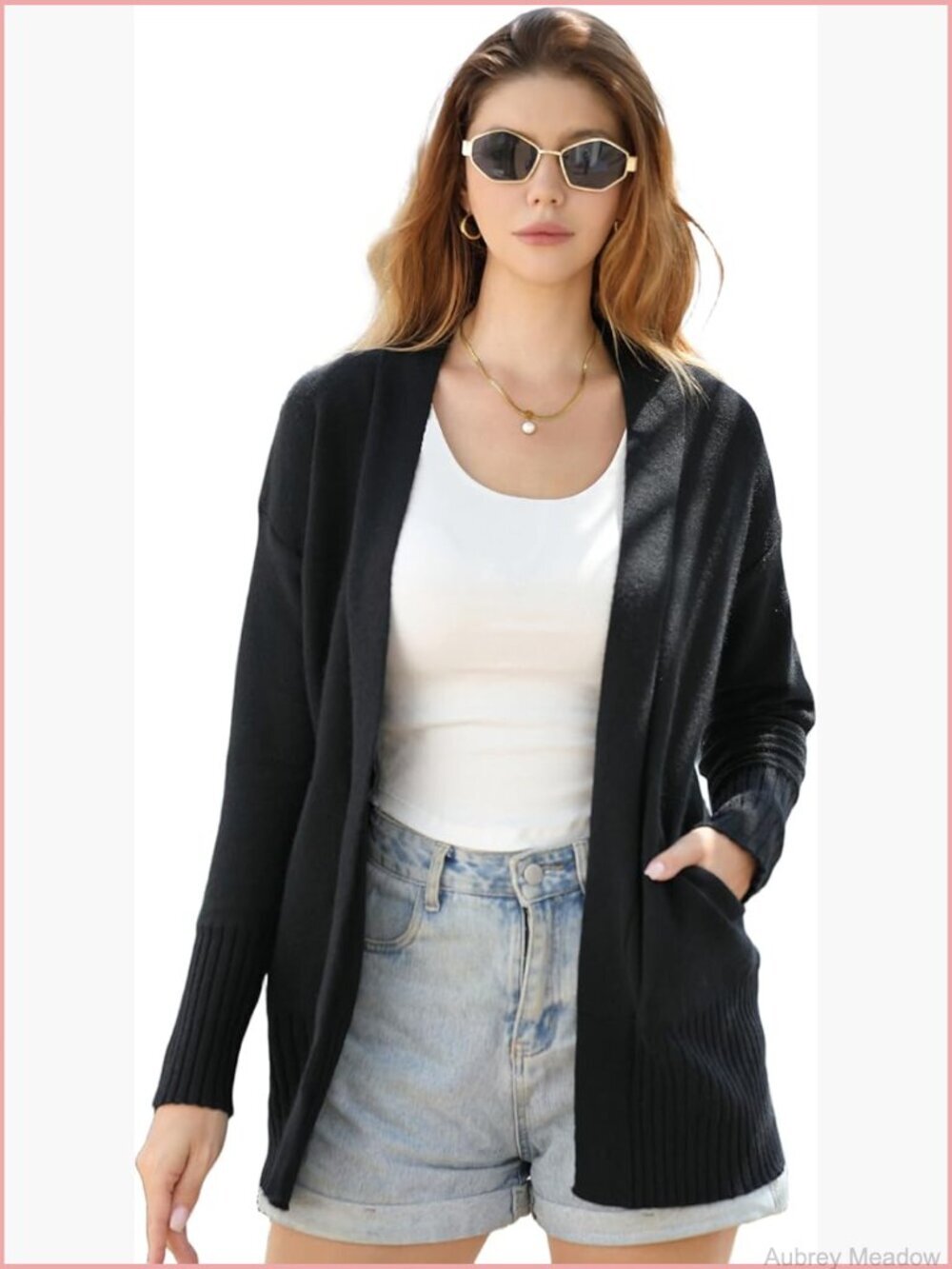 Lightweight Open Front Knit Cardigan with Pockets